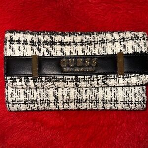 GUESS Tweed Black and White Clutch